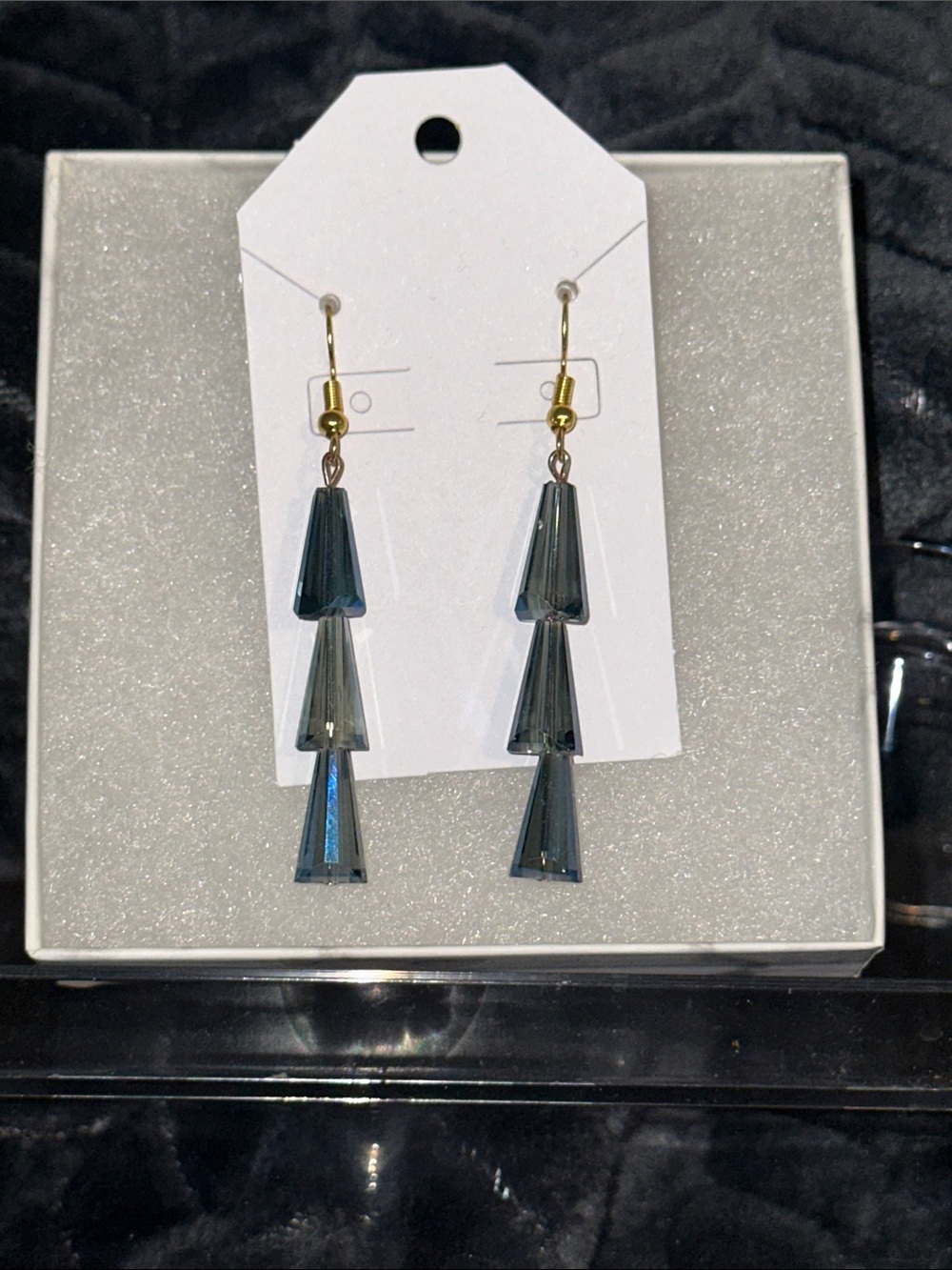 Handcrafted Tri-Tier Glass Drop Earrings - Blue